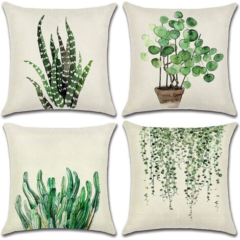 Housse de coussin d'extérieur, ensemble de 4 pièces de taie d'oreiller imperméable à motif de feuilles vertes, convient à la décoration de la chambre du salon du jardin de la cour, 44x44 cm (1/9)