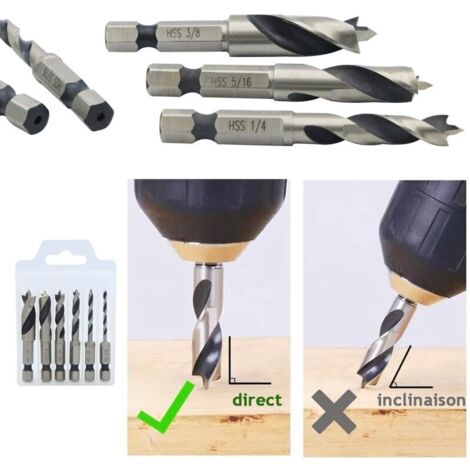 Lot De 6 Forets Stubby à Bois Hélicoïdaux - Tige Hexagonale 1/4", Pointes De Centrage - Pour Bois Dur, Tendre, Contreplaqué