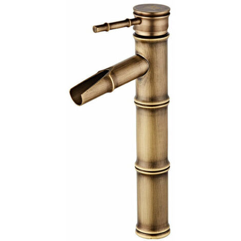 Robinet Bambou Haut,Mitigeur Cascade Lavabo Robinet de Lavabo Mitigeur, Robinetterie Monotrou Eau chaude et froide Disponible, Robinet Salle Bain bronze, 3 Joints Break Mouth,308120mm (1/4)
