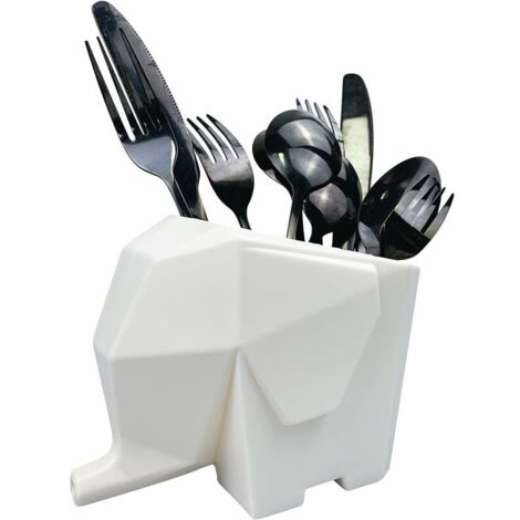Porte Couverts éléphant Egouttoir Porte Eponge Evier Cuisine Blanc Avec Trou de Vidange pour Ranger Couteaux (1/5)