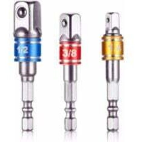Carré,Newder Adaptateurs Porte Douilles sur Perceuse/Visseuse à Choc. Lot de 3 Adaptateur Mandrin pans Carré 1/4",1/2",3/8" en Chome Vanadium (1/5)