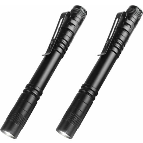 2 PCS Haute Lumens LED Lampe de Poche, Mini Lampe de Poche Portable en Forme de Stylo, Mini Pocket Pen Torche Lampe pour Camping, Randonnée, Urgence et Utilisation en Extérieur (Piles Non Incluses) Te (1/5)