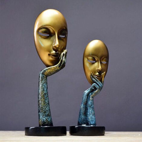 Lot de 2 statues Modernes Humain Abstraite Dame Visage Sculpture en Résine Artisanat Figurine Décoratif(1210.528.5,14.51238cm)