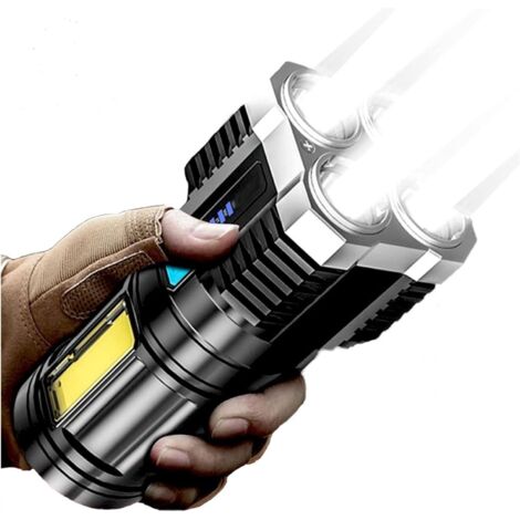 Lampe de poche 4/5 cœurs super lumineuse rechargeable d'extérieur multifonction super lumineuse LED rechargeable lampe de poche tactique étanche (1/5)