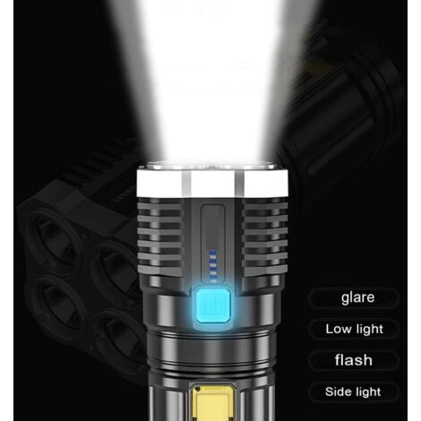 Lampe de Poche - Rouge - Super Lumineuse - Rechargeable USB - Marteau