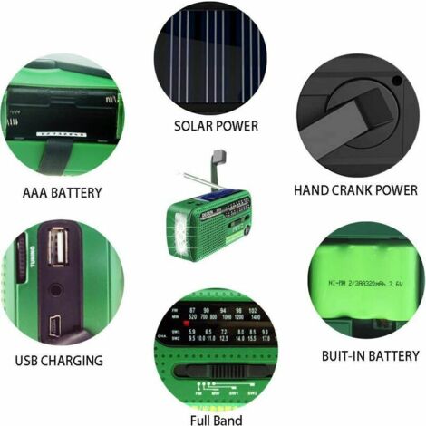 RADIO À manivelle solaire Radio AM/FM avec lampe de poche LED pour extérieur ( EUR 36,83