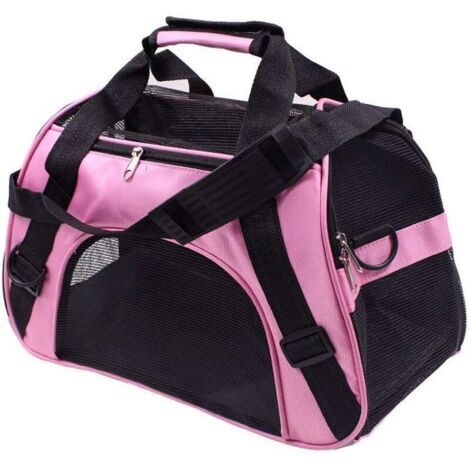 Sac de transport pour chat et chien – 52 x 27 x 32 cm – Charge max 12 kg – Panneaux en filet pour ventilation – Couleur rose