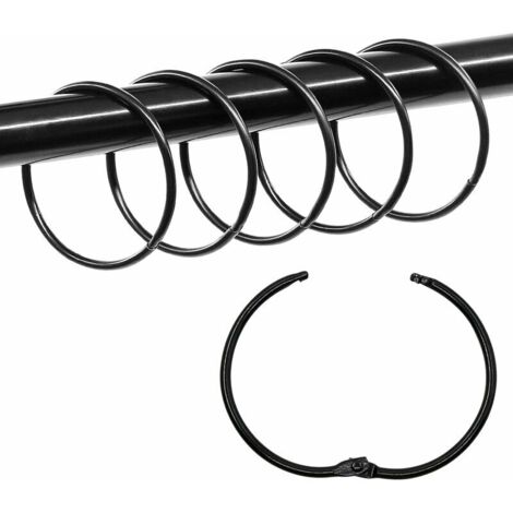 SHINING HOUSE Lot de 36 anneaux de reliure ronds en métal pour rideau de douche 5 cm pour cartes de notes, bureau (noir) (1/5)
