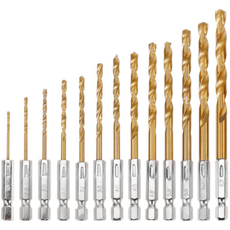 Foret Hélicoïdal en HSS 13Pcs Forets Hexagonaux en Acier Rapide avec Revêtement en Titane 1,5 Mm - 6,5 Mm pour Perçage du Bois/Métal/Plastique (1/5)