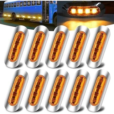 SHINING HOUSE 10PCS Feu de Position Latéral Ambra,Feux de Gabarit Latéraux LED DC 12V-24V Indicateur de Position Étanche avec Lunette Chromée pour Camion Remorque Bus Caravan Bateau Deck Courtoisie (1/5)