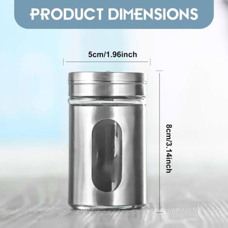 Lot De 2 Grandes Salières à épices MIKKEN - 280 Ml - 3 Trous De Dosage - Verre Et Couvercle Métal