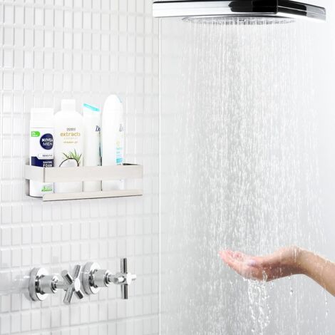 Étagère De Douche à Ventouses Forte Puissance – Sans Perçage, étagère Aluminium + ABS, Rangement Salle De Bain Et Cuisine – 30x12x5 Cm