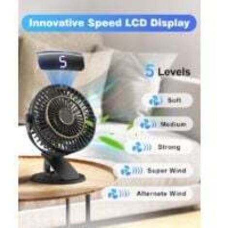 Ventilateur USB De Bureau Rechargeable | 6000mAh | 5 Vitesses | Rotation 720° | Écran LCD | Silencieux
