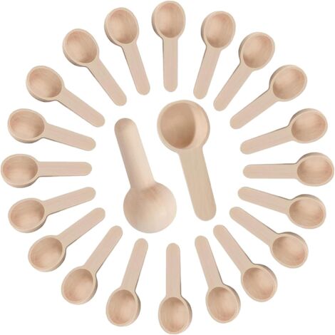 SHINING HOUSE 20 PCS rond cuillère en bois (6,8 2,4 cm), petite cuillère à sel, cuillère à épices en bois pour petit pot de confiture épices Sucre Miel Café thé moutarde crème glacée poudre de lait (1/5)