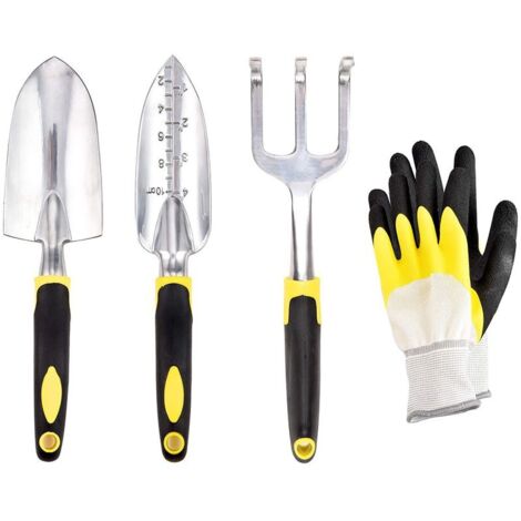 Ensemble Outils de Jardinage, Outils de Jardin en Têtes Robustes Aluminium et Poignées Ergonomiques, Kit de Jardinage - Pelles Truelle, Râteau à Main, Gants (1/3)