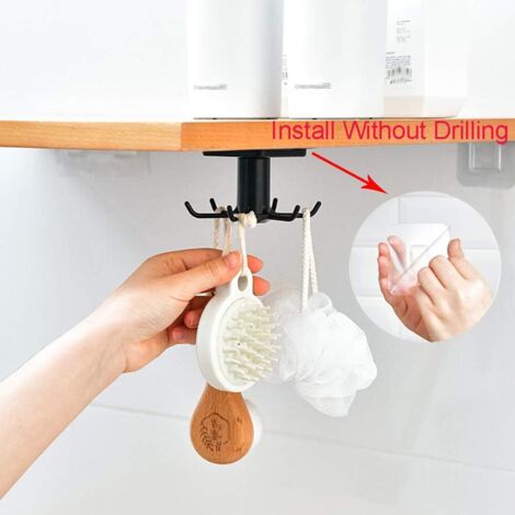 Lot De 2 Porte-ustensiles De Cuisine Rotatifs 360° - Sans Perçage - Noir - Pour Rangement Mural Pratique - 8