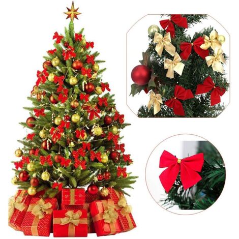 Nœuds De Ruban De Noël Mini – Lot De 72, Rouge/or/argent, 6 Cm – Décoration Sapin, Cadeaux, Mariage