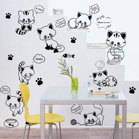 Un lot de Stickers Muraux Amovible chats Mignons Stickers Muraux pour Murs Portes Fenêtres Placards (1/5)