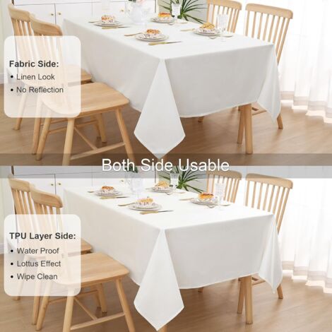 SHINING HOUSE Nappe de Table Aspect Lin Nappe Rectangulaire 140 x 200 cm Nappe Exterieur Imperméable Anti-tâche Protection de Table pour Salle à Mangerr,Jardin - Blanc