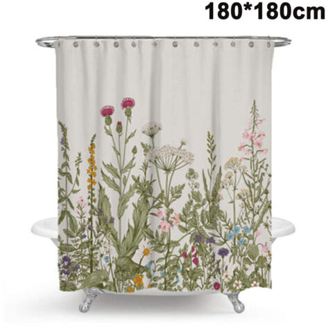 Rideaux de douche anti-moisissure, anti-bactérien, tissu de polyester de rideau de baignoire lavable avec 12 anneaux de rideau de douche 180cm 180cm (1/5)