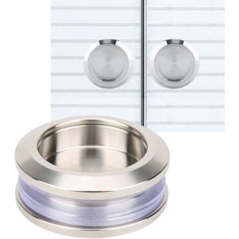2pcs Poignée de porte coulissante Porte coulissante en verre de douche Poignée ronde en acier inoxydable Bouton de porte en bois Poignée de porte coulissante double (1/4)