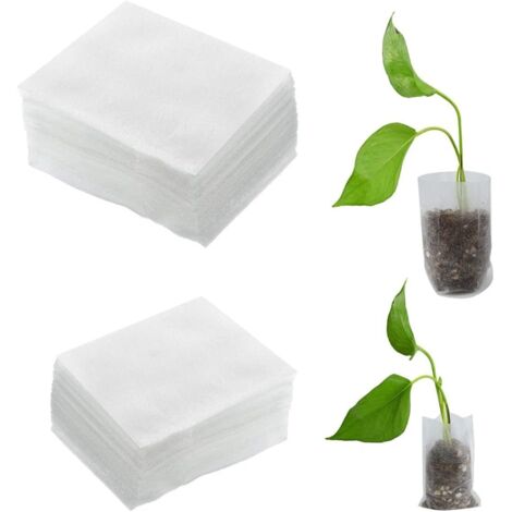 SHINING HOUSE200 pcs Sacs de Plantes Sac de Culture de Semis Sac Biodegradable Sacs de Pépinière Sac de Plante en Tissu Dégradable pour Non-tissé (2 tailles)1012cm,1614cm, Blanc (1/5)