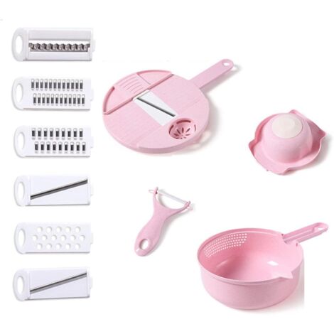 SHINING HOUSECoupe Legumes 12 In 1 Decoupe Legumes Spiraliseur Coupe Legumes Manuel Tomates, Pomme De Terre, Fruits, Carotte, Concombre, Oignons,28×18.5cm (Pink) (1/5)