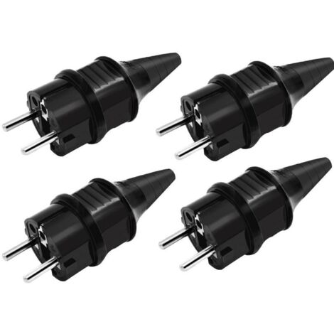 Fiches de Rechange Prises [4 Pack], 4 X Fiches Electrique de Contact de Mise à la Terre en Caoutchouc (250V/16A), IP44 Étanche Prises D'alimentation,Noir (1/5)