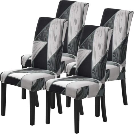 4 Housse de Chaise de Salle à Manger Extensible Couverture de Chaise Universelle Imprimé Revêtement de Chaise Antidérapant pour Maison Hôtel Décor de Restaurant Gris Plume (1/5)