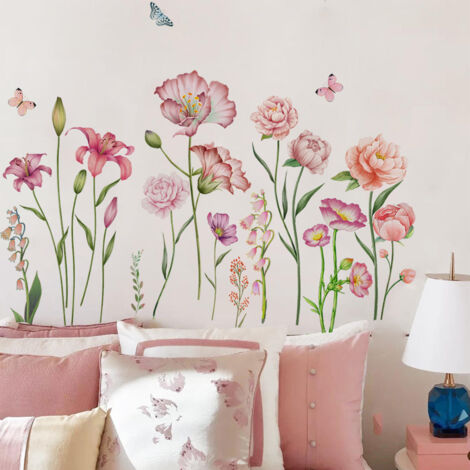 Autocollant Vinyle Fleur Rose / Papillon Pour Décoration Murale Ou Vitre - Neuf Made In France