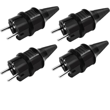 Prise Electrique Male Fiche Electrique 250V 16A Prises Males pour Câble 6-16mm Protection IP44 Adaptée à Intérieur Fiches de Rechange Noir 4 Pièces (1/5)