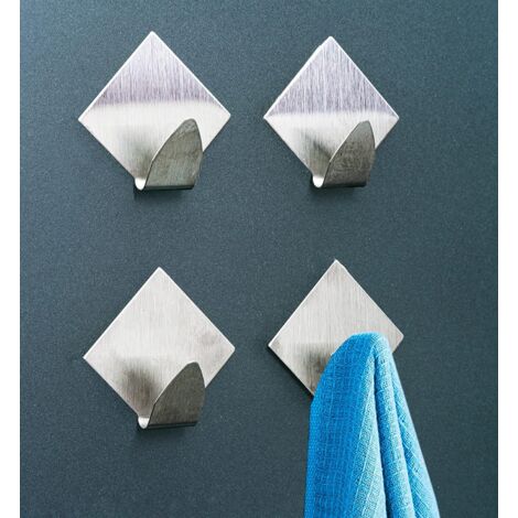 Crochets adhésifs en métal pour salle de bain et cuisine – 4 pièces – crochets adhésifs muraux pour objets, porte-serviettes, crochet mural de maison – Couleur métallique (1/5)
