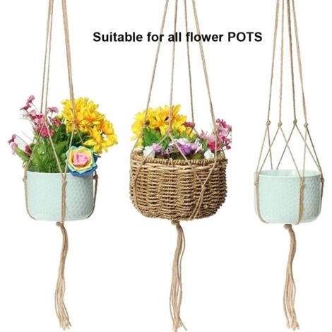 Suspension Macramé Pour Plantes - Support Pot Suspendu Corde Coton, Frange, Décoration Intérieur/Extérieur