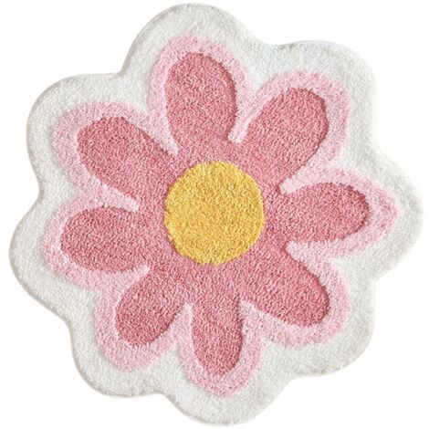 SHINING HOUSE Tapis de bain mignon, doux et moelleux en forme de fleur, en microfibre, absorbant l'eau, antidérapant, pour toilettes, baignoire, douche, salle de bain, 40 cm x 40 cm (rose) (1/5)