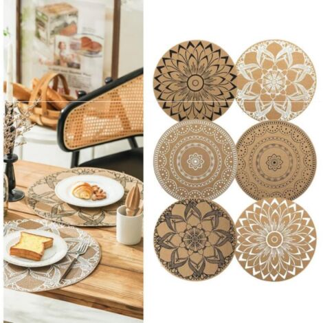 Sets de Table Ronds à Imprimé Bohème en PVC Tressés Lot de 6 Sets de Table Lavable Résiste à la Chaleur Antidérapant Tapis de Table pour Cuisine Restaurant Table à Manger (1/4)