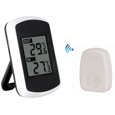 LCD Digital Thermomètre sans fil pour intérieur ou extérieur, mini capteur de température ambiante, petit précise testeur de météo dans la maison chambre et bureau, blanc (1/5)