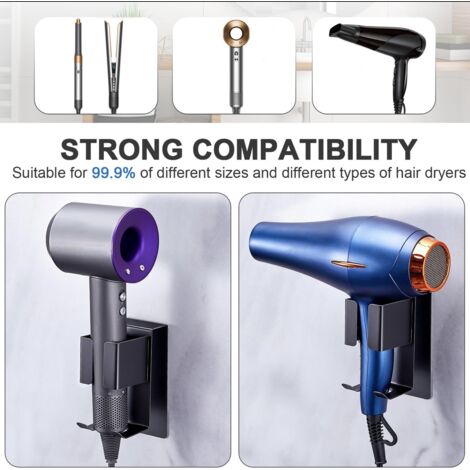 Rixotix Support Mural Sèche-Cheveux Sans Perçage – Adhésif Puissant, Noir – Gain De Place Salle De Bain