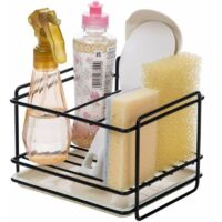 SHINING HOUSEPorte-éponge Rangement pour évier de cuisine Fer Porte-éponge Panier Porte-ustensiles Chiffon et brosse de nettoyage Porte-liquide pour lave-vaisselle Porte-savon
