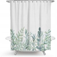 Rideau de douche avec 12 anneaux pour la fixation, 180x180 cm, plantes vertes(D)