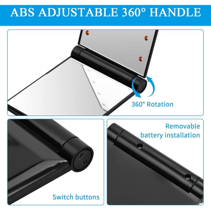 Miroir De Maquillage Pliable Portable - Cuir PU, 10,5x7 Cm, Clarté Haute Définition, Angles Réglables