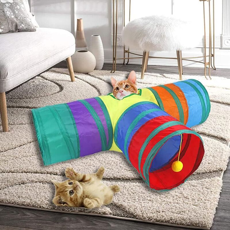 Tunnel Pour Chat 5 Voies, Tube De Jeu Pliable Avec Sac De Rangement Pour Chats, Chiots, Lapins, Cochons D'Inde, Utilisation En Intérieur Et En Extérieur