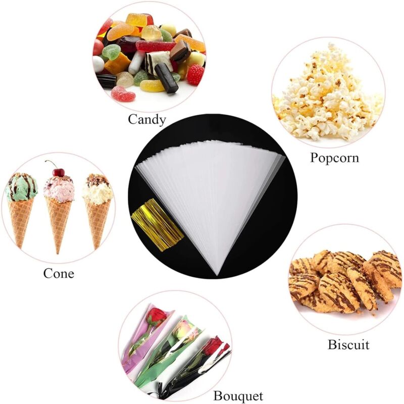 100 Sachets Cadeaux Transparents Coicok - 27x12.5cm - Avec Attaches Torsadées - Pour Bonbons, Fêtes, Anniversaire