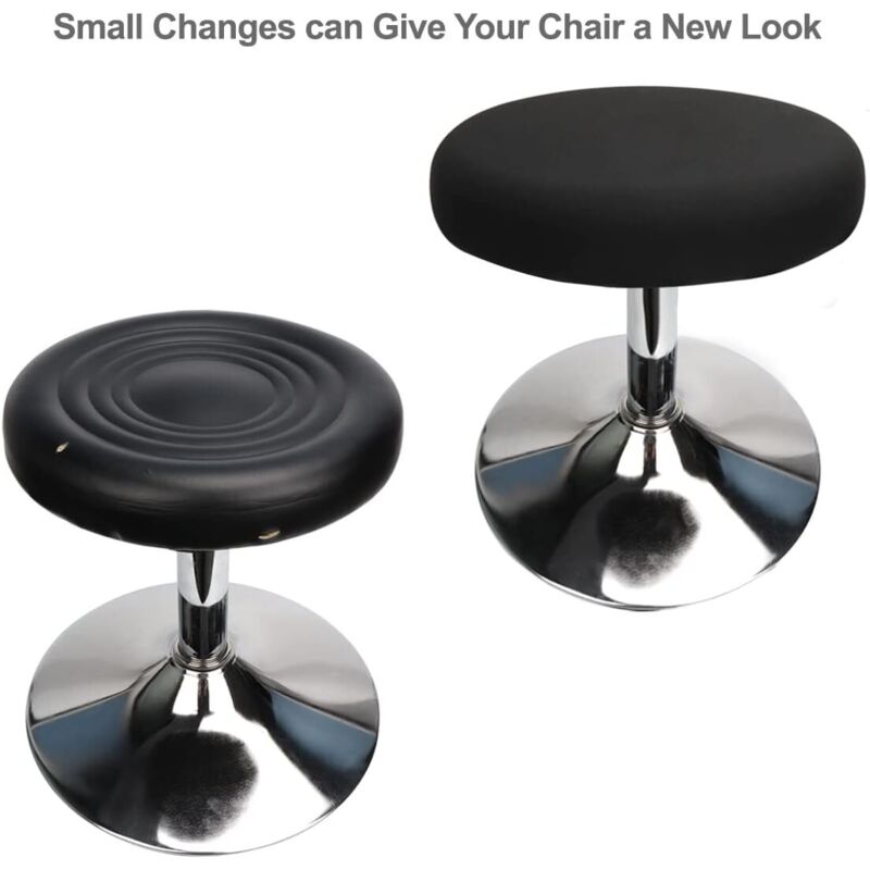 2 Housses De Tabouret Rond 28-38cm - Polyester Élastique Lavable - Anti-Poussière - Noir