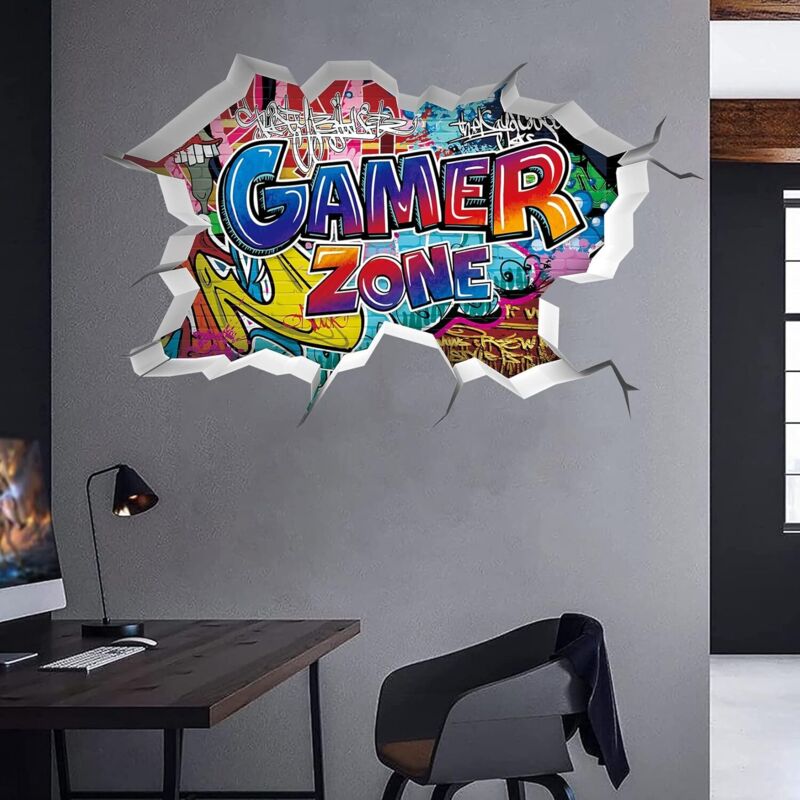 Tjapalo®vz21 3D Autocollants Muraux Gamer Sticker Mural Chambre Garcon Gamer Poster Murale Deco Sticker Gamer Moderne Stickers Muraux Sticker Mural Enfant Garcon Sticker Mural Ado Gaming