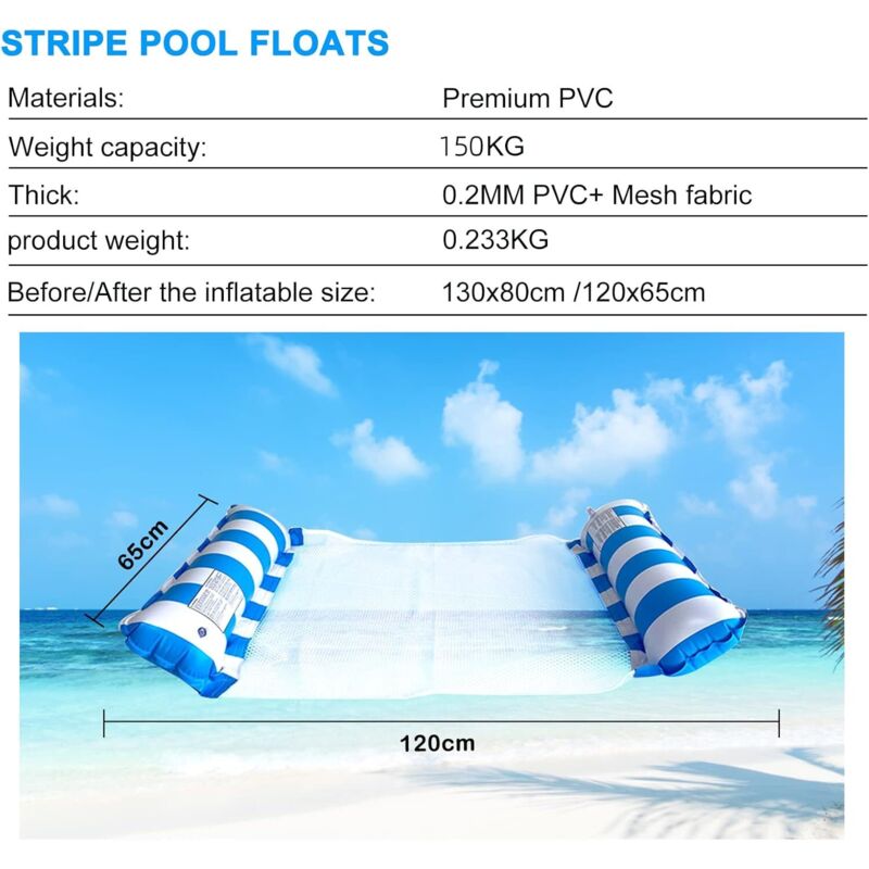 Atuoxing - Lit Flottant/hamac Gonflable 4 En 1 Pour Piscine/plage - 2 Pièces + Pompe, Supporte 120 Kg, Pliable Et Léger
