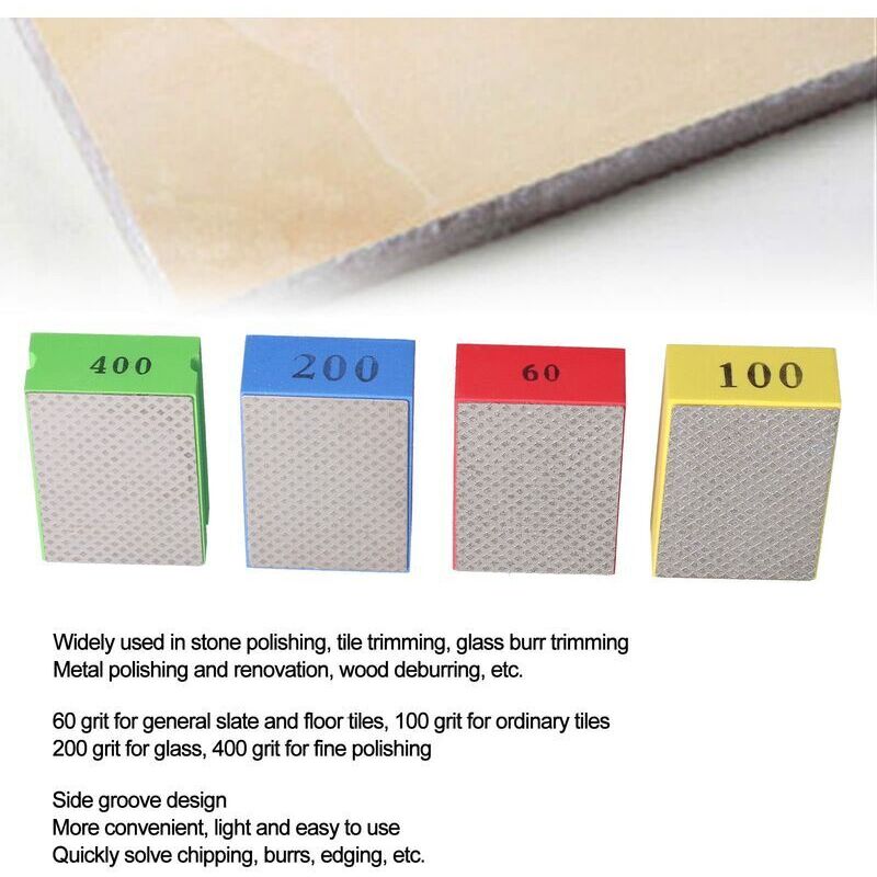 4 Tampons Polissage Diamant Main Pour Carrelage, Pierre, Granit - Grains 60# 100# 200# 400# | Kit Ponçage Et Finition