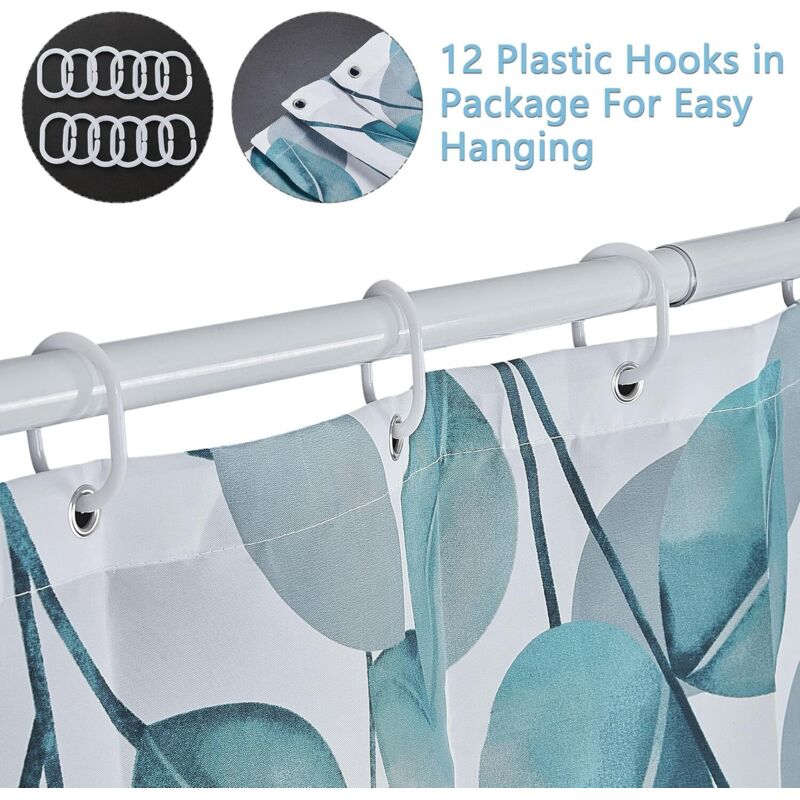 Rideau De Douche Rayures Bleu Et Blanc 180x180 Cm - Anti-moisissure, Lavable Machine, 12 Crochets Inclus