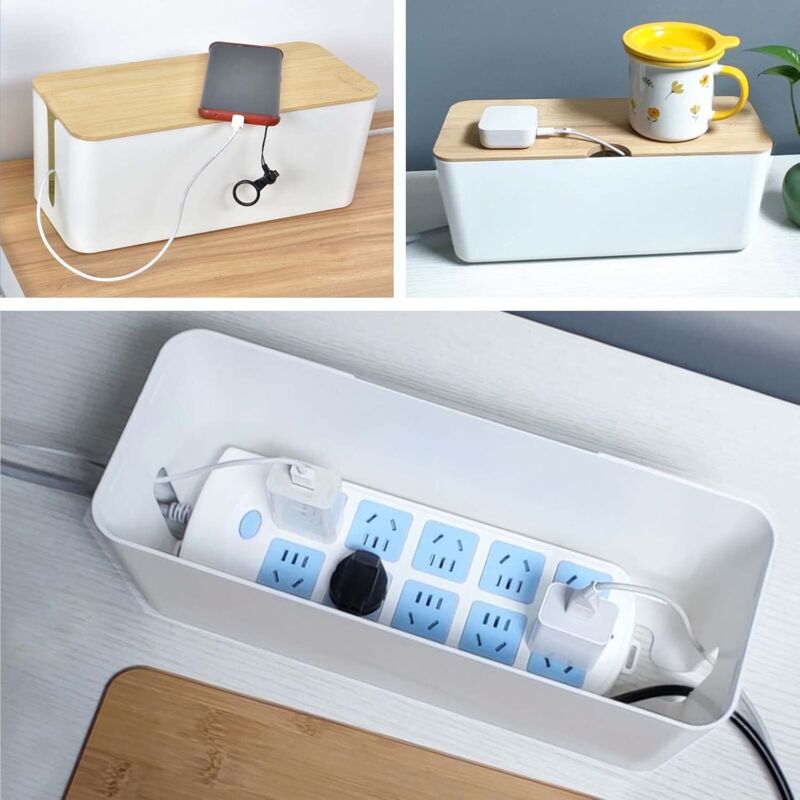 Boîte Rangement Câbles Bureau – 32x14x13 Cm – Avec 10 Attaches Silicone – Pour Cacher Multiprise Et Fils