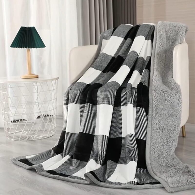 Plaid - Motif Carreaux 3D - Doux Et Chaud - 100x150 Cm - Entretien Facile - Maison