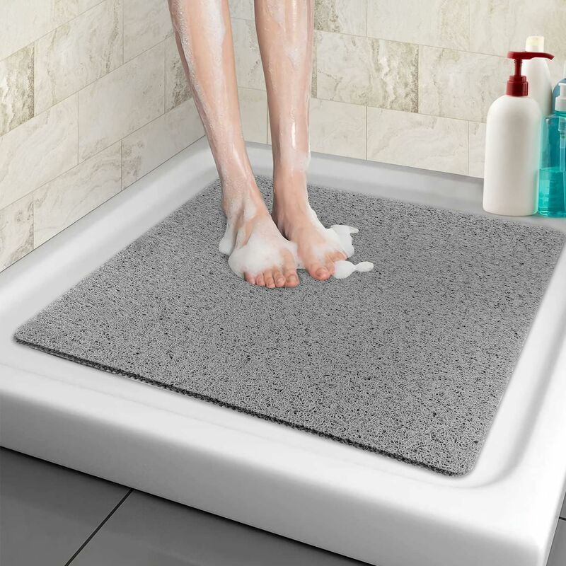 Tapis De Douche Antidérapant OPLERT - Texture Luffa Douce, Séchage Rapide PVC, Trous De Drainage, 60x60 Cm Bleu - 10